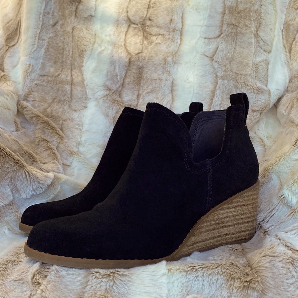 TOMS Black Suede Kallie Wedge Bootie